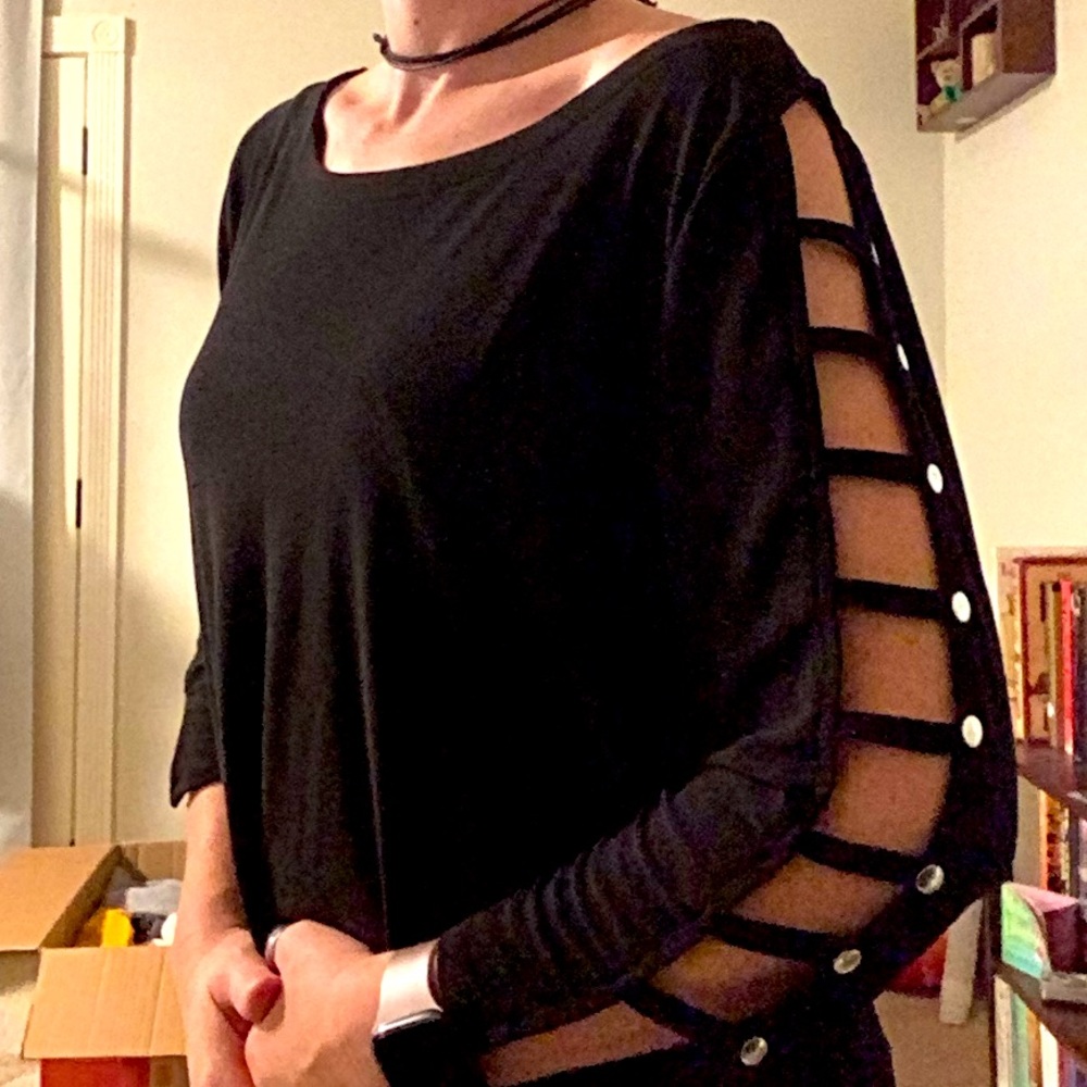 89th + Madison Black Dress Shirt- 3/4 length sleeve